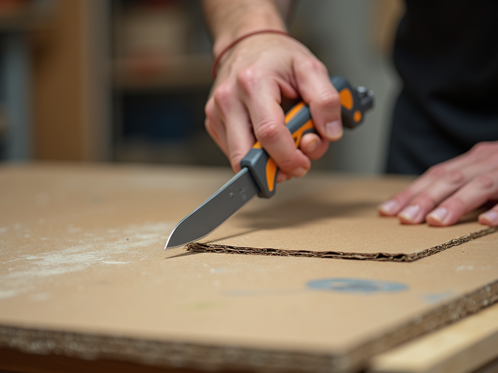 Utility knife cutting cardboard