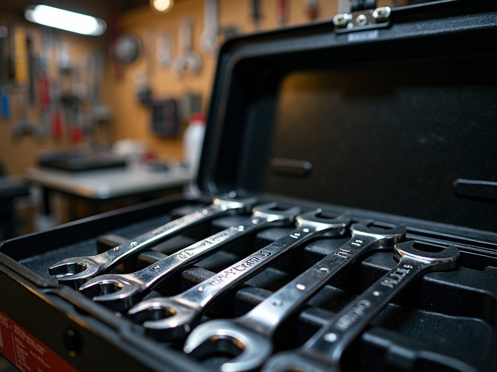 Clean wrenches in organized toolbox