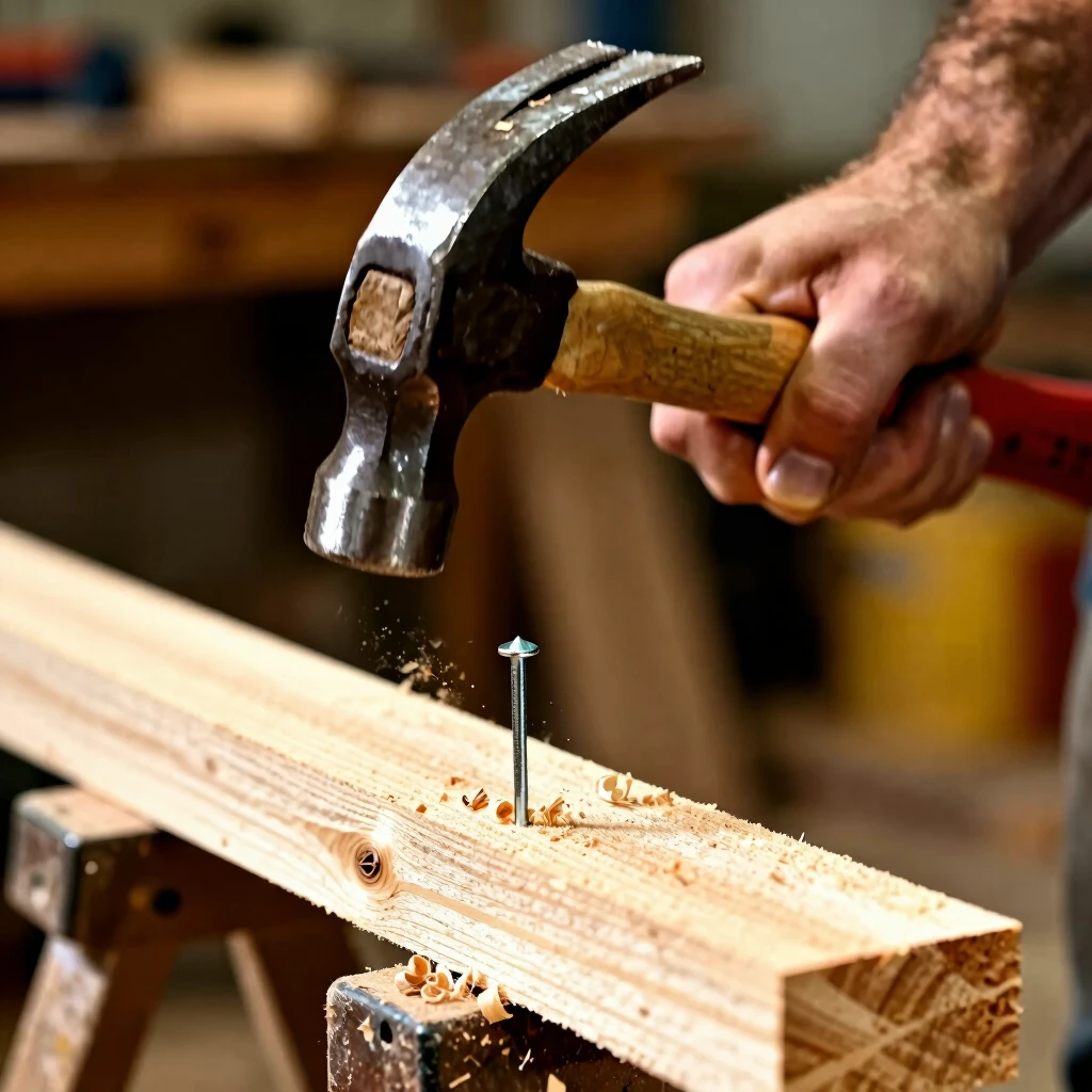 Handyman using a claw hammer to drive a nail into wood