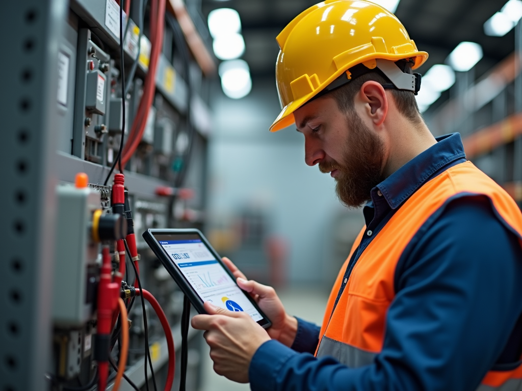 Electrician using a smart multimeter with digital integration