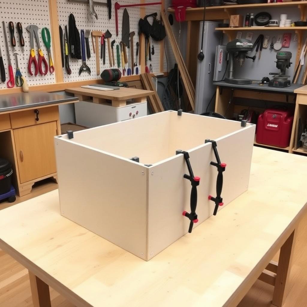A well-equipped woodworking workshop with essential tools.