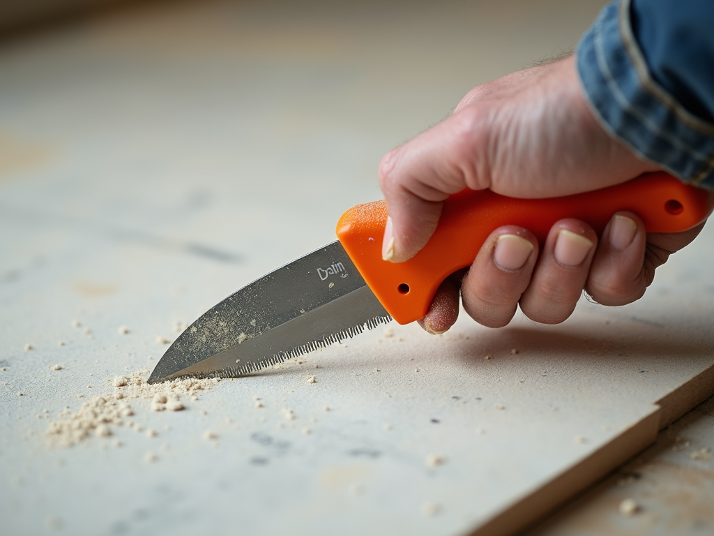 Utility knife cutting drywall
