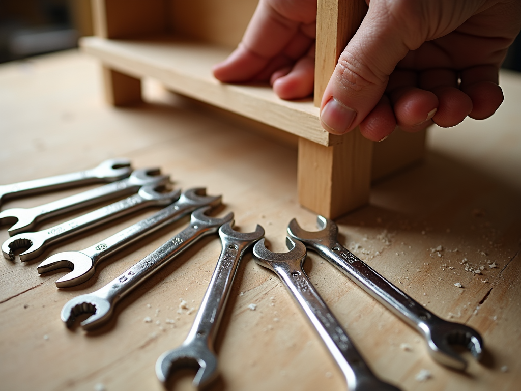 Allen wrench tightening a screw on furniture
