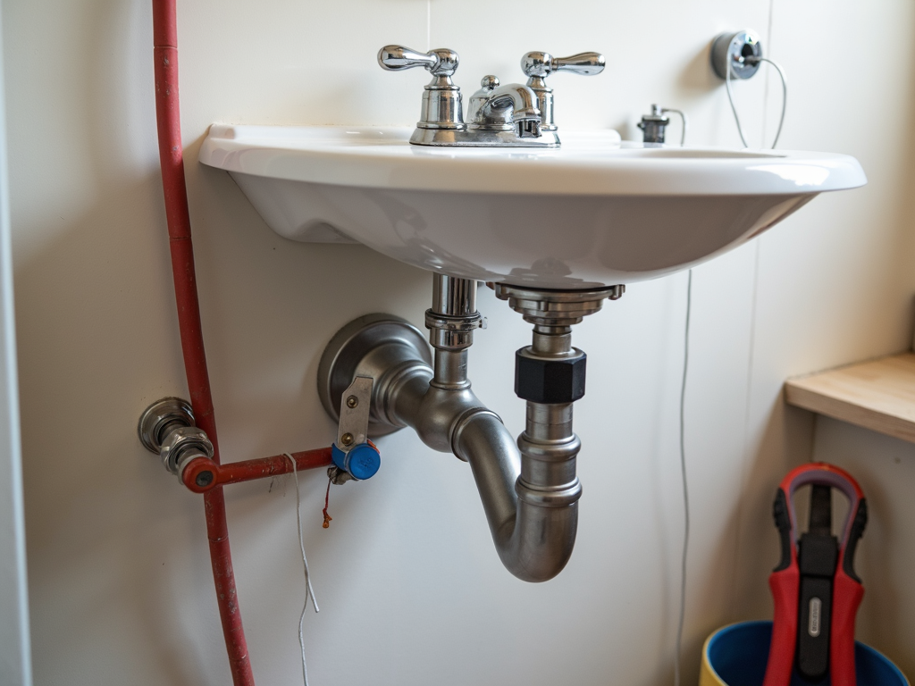 Completed plumbing project with tools