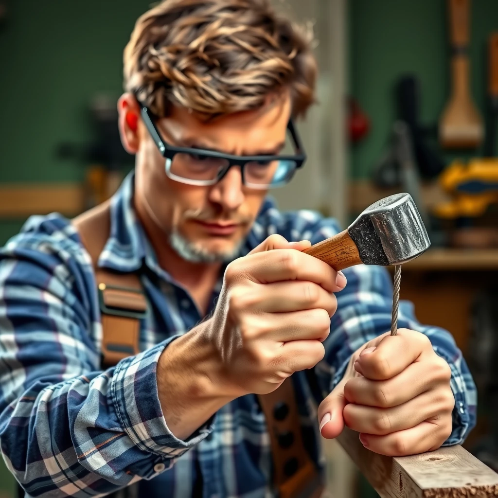 Handyman using hammer correctly with good form