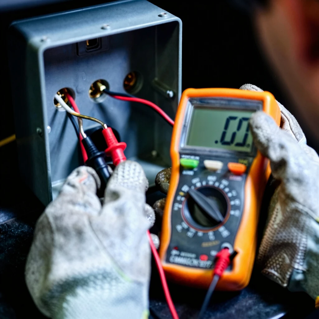 Technician troubleshooting with multimeter