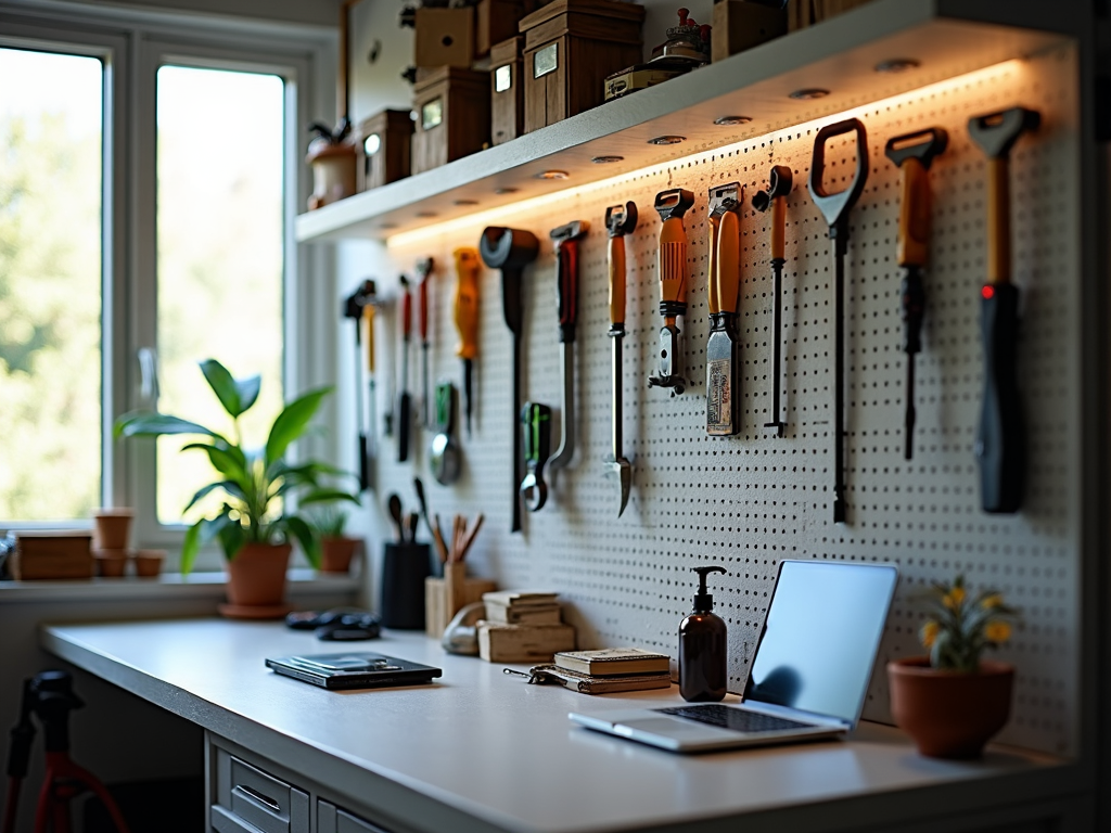Organized workspace with ergonomic tools