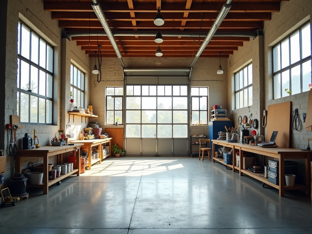 A spacious, well-lit workshop ready for setup.