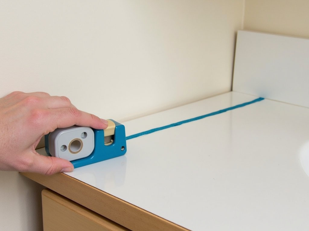 Masking tape dispenser applying tape to countertop