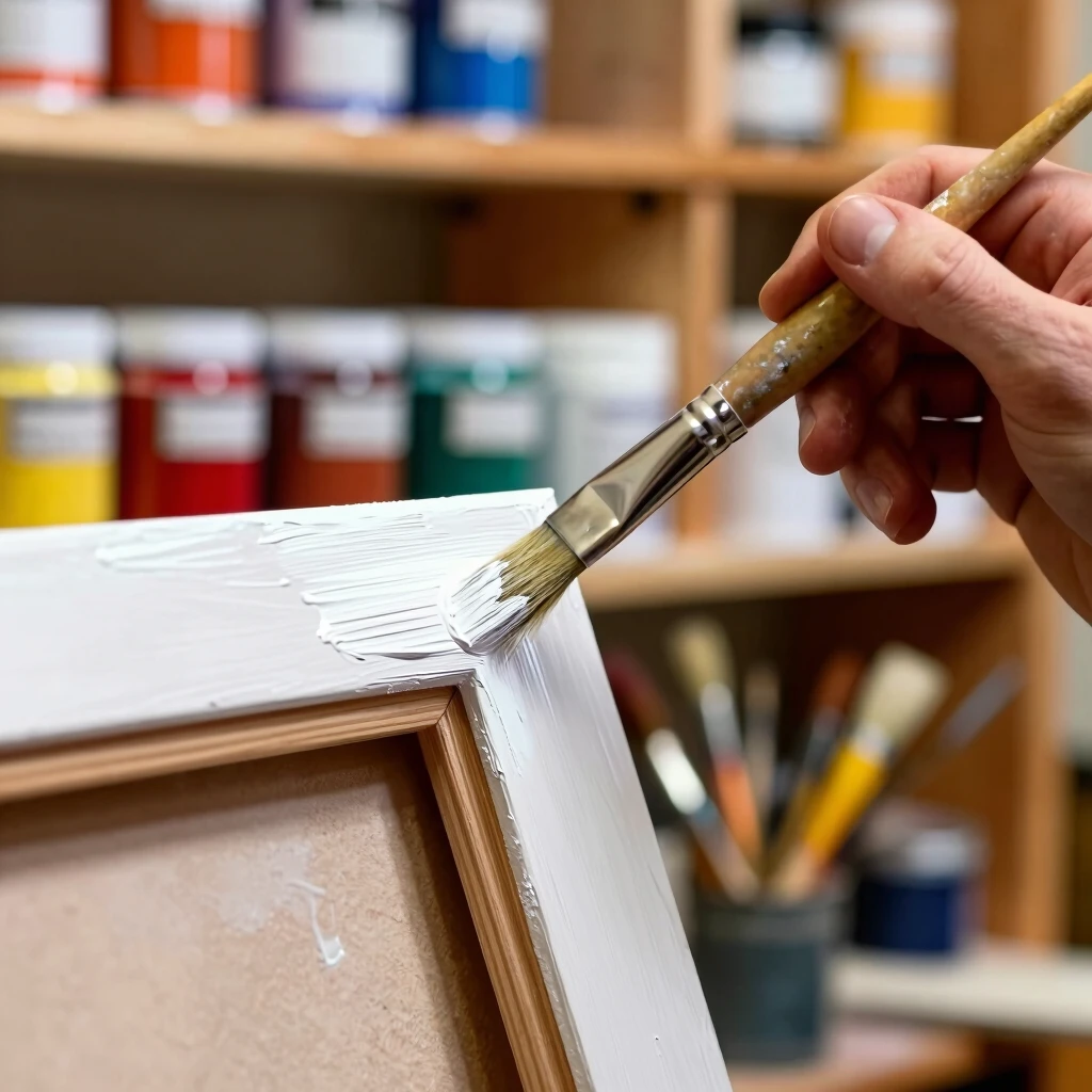 Artist using an angled brush for precise edge painting