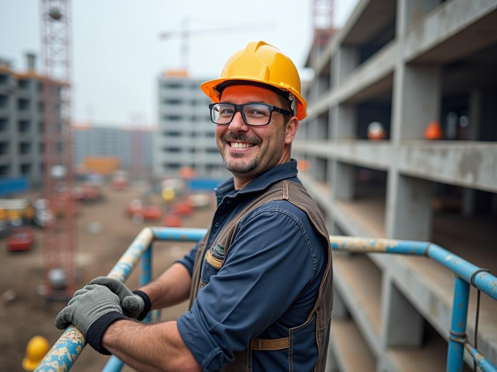 Worker in safety gear on construction site
