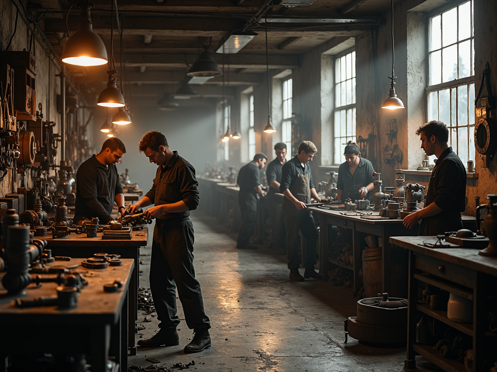 Industrial-era plumbing workshop