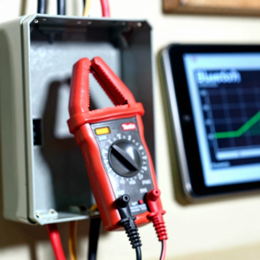 Smart clamp multimeter in use with Bluetooth app