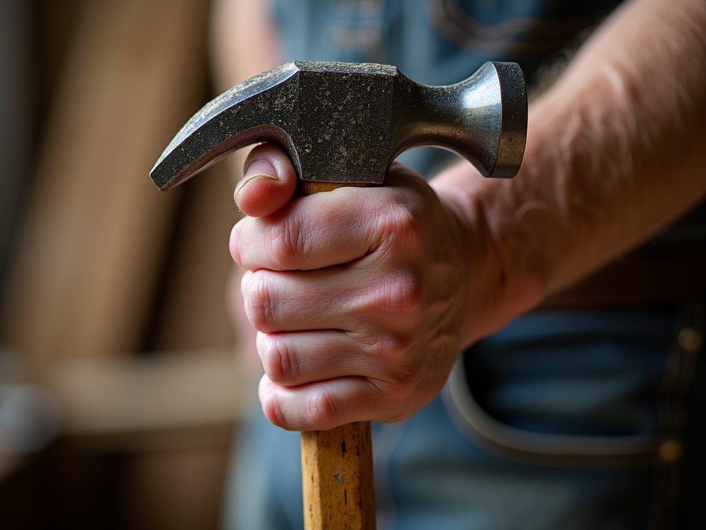 Proper hammer grip for comfort and safety.
