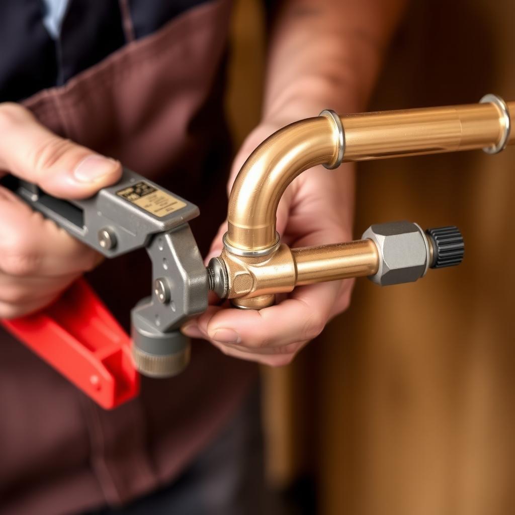 Plumber using a pipe bender to shape a copper pipe for a custom installation.