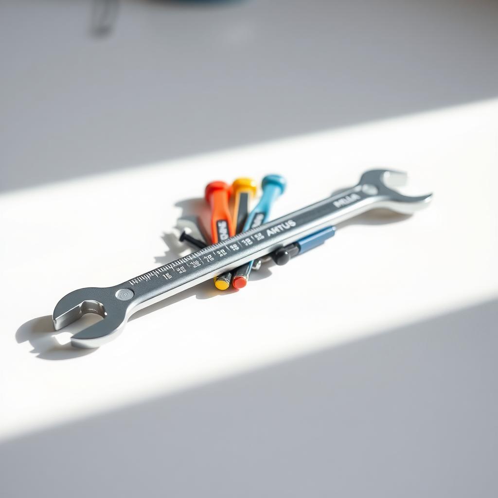 A partially unfolded Allen wrench set with colorful handles on a white surface.