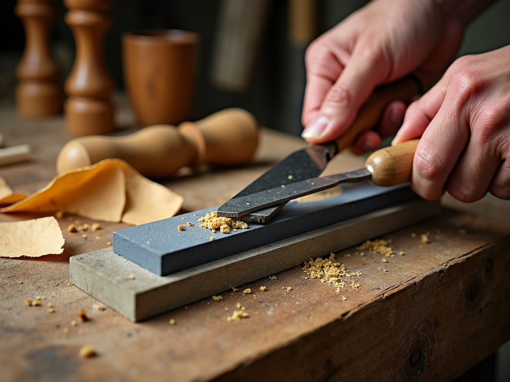 Sharpening a chisel on a whetstone