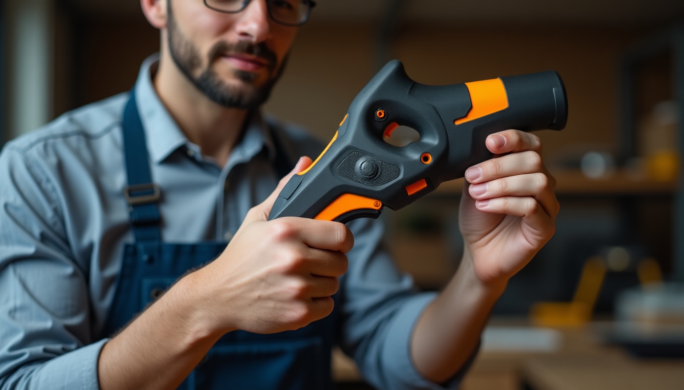 A user holding an ergonomic tool, demonstrating its comfortable grip and lightweight design.