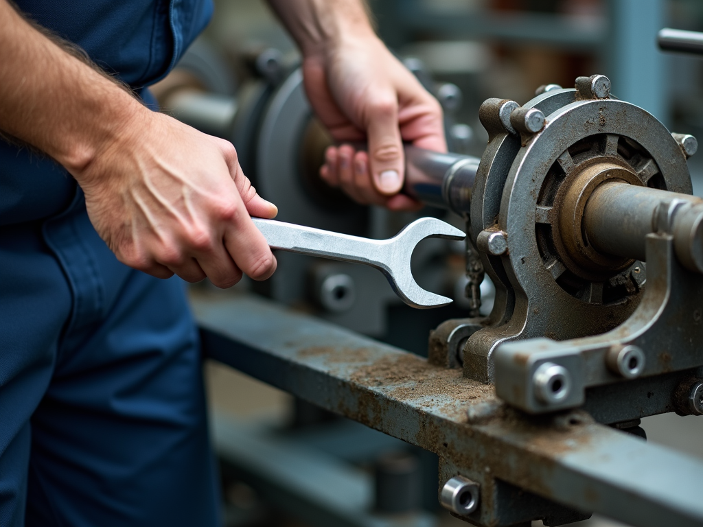 Workman using a wrench.