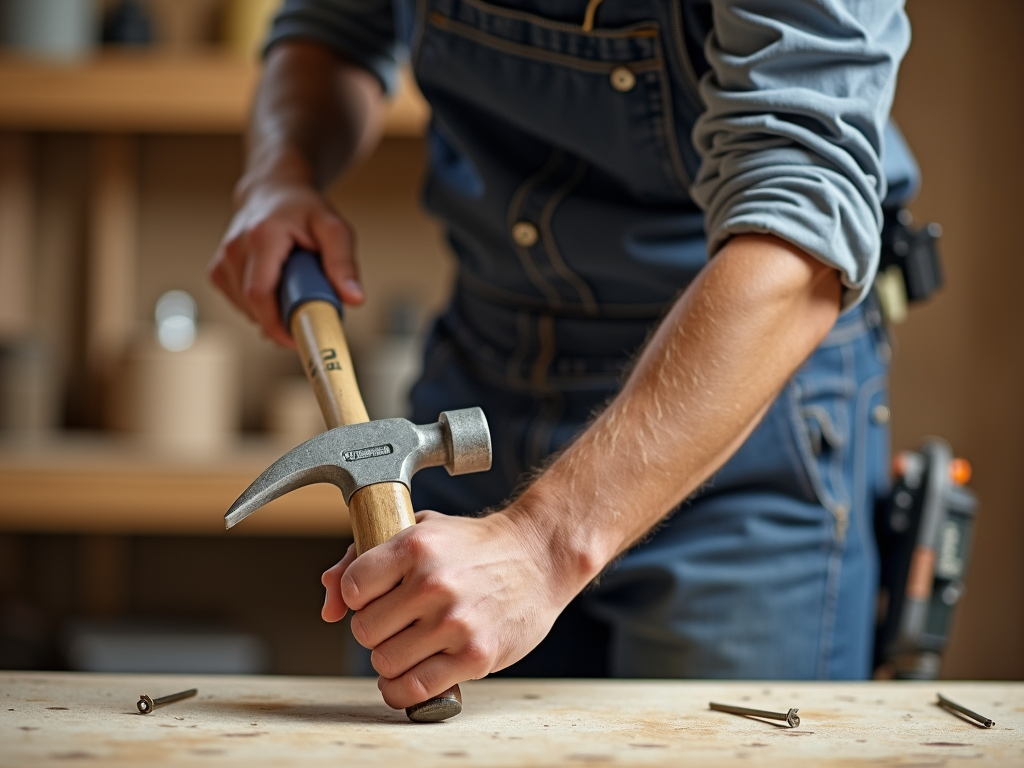 Worker using an ergonomic hammer with good posture.