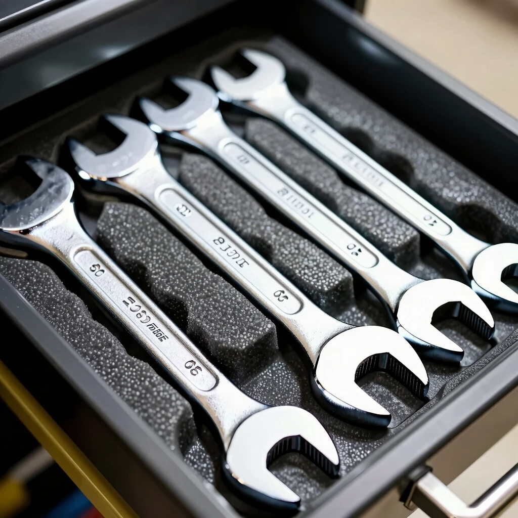 High-quality chrome vanadium wrench set organized in a tool tray
