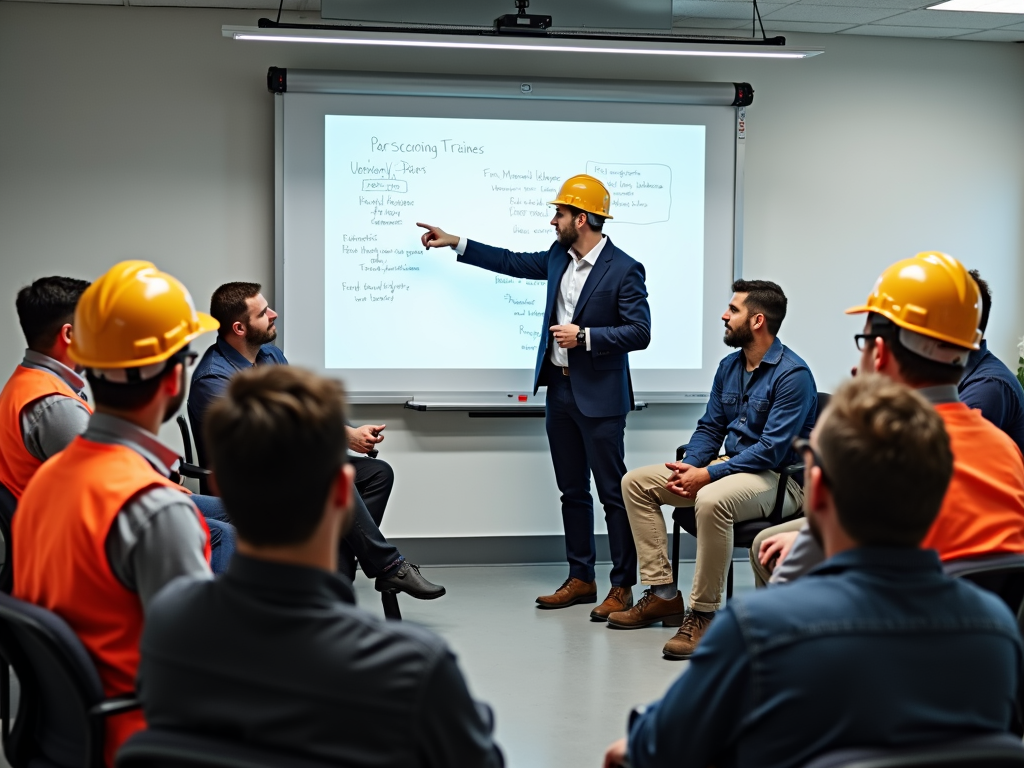 Construction workers in safety training