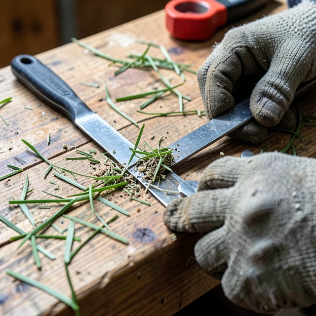 Lawn mower blade sharpening tools and process