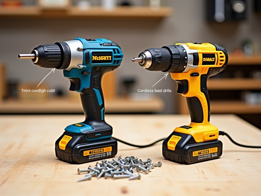 Corded and cordless drills side by side