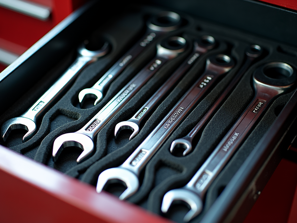 Organized tool chest with ratcheting wrenches