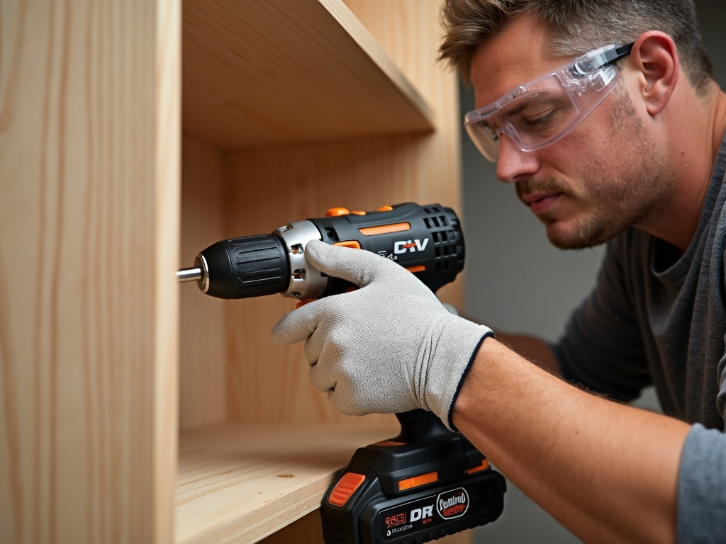 Using a power drill safely to assemble furniture.