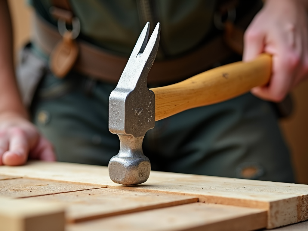 Claw hammer driving a nail
