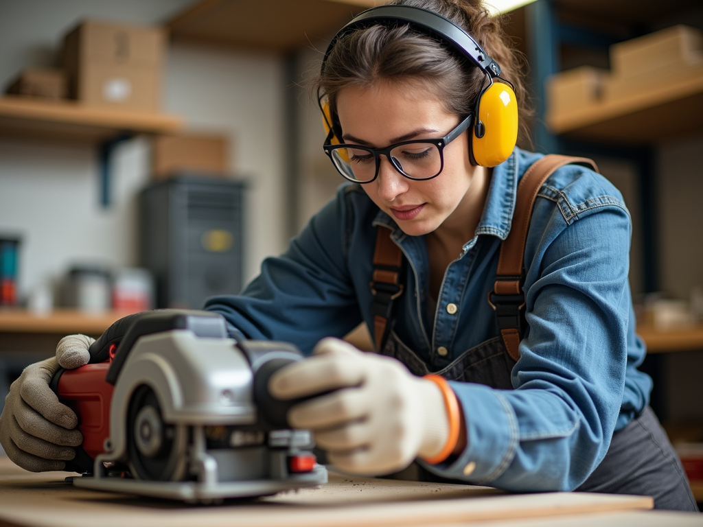 Person inspecting power tool safely