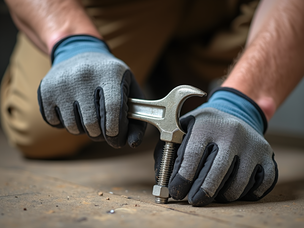 DIYer using a wrench to tighten a bolt.