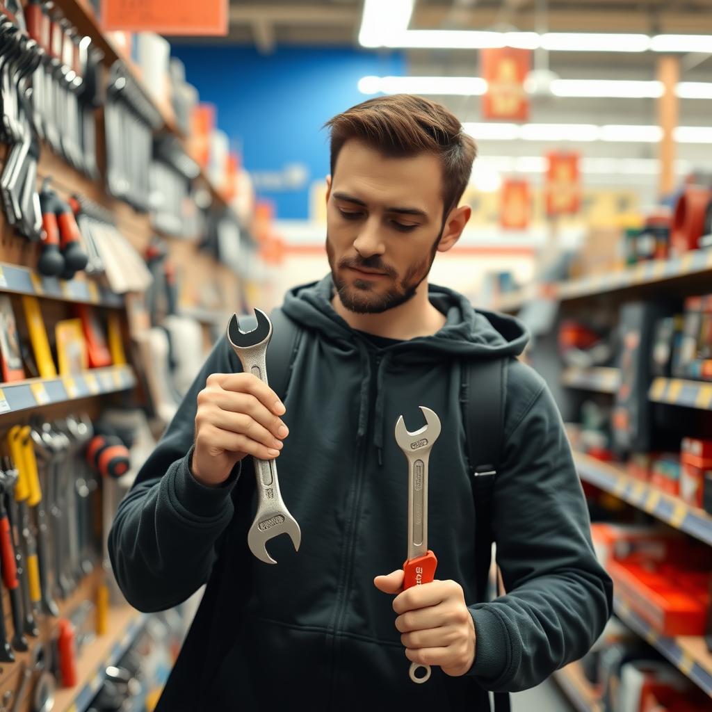 Picking plumbing tools in store