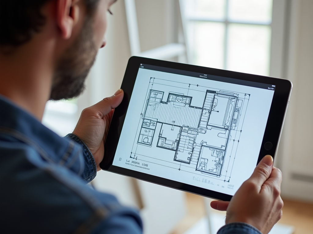 A painter plans a project using a digital tablet.