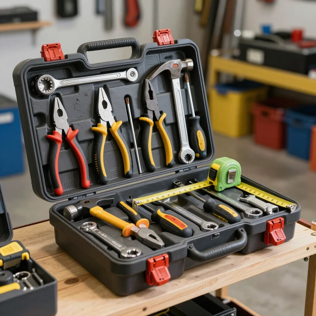 Essential workman tools including pliers and hammers
