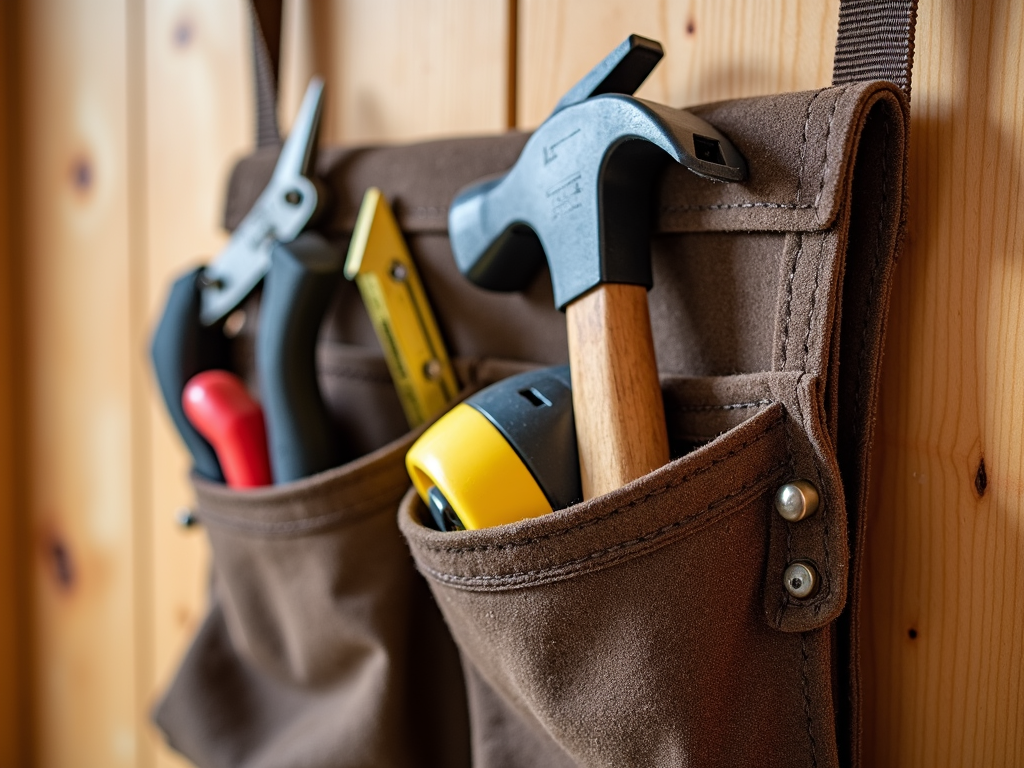 Tool belt with tools hanging