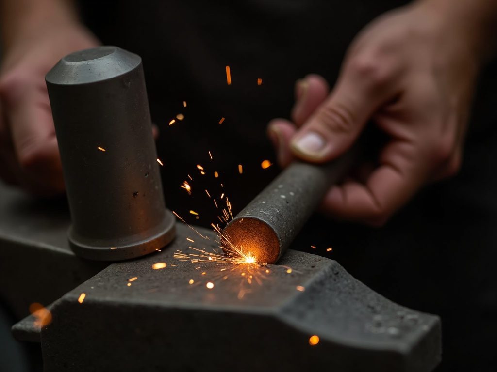 Craftsman shaping metal with hammer and anvil