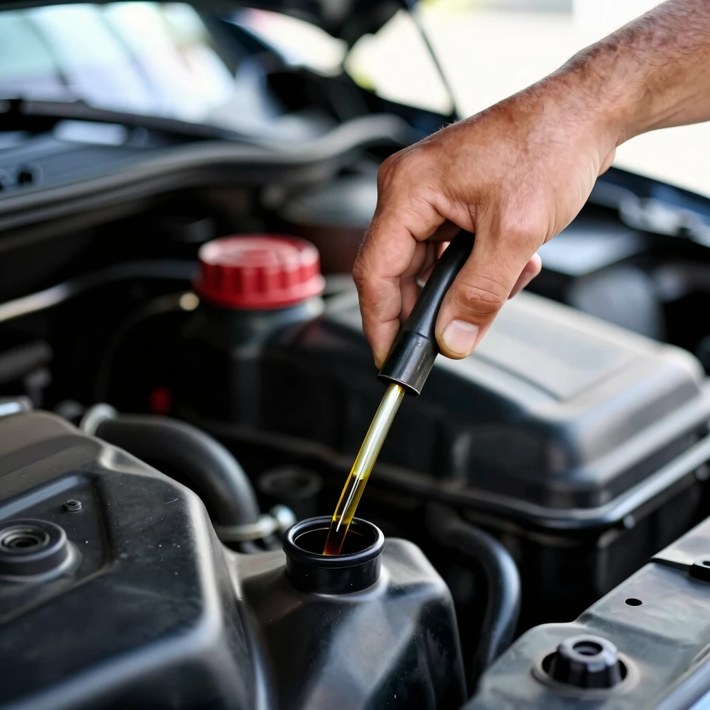 Person checking car engine oil level with dipstick