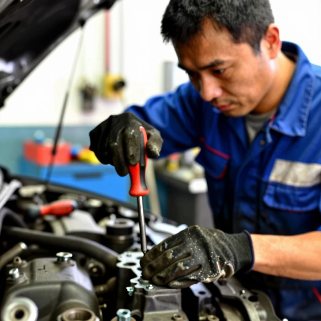 Mechanic using the correct screwdriver on a vehicle repair job