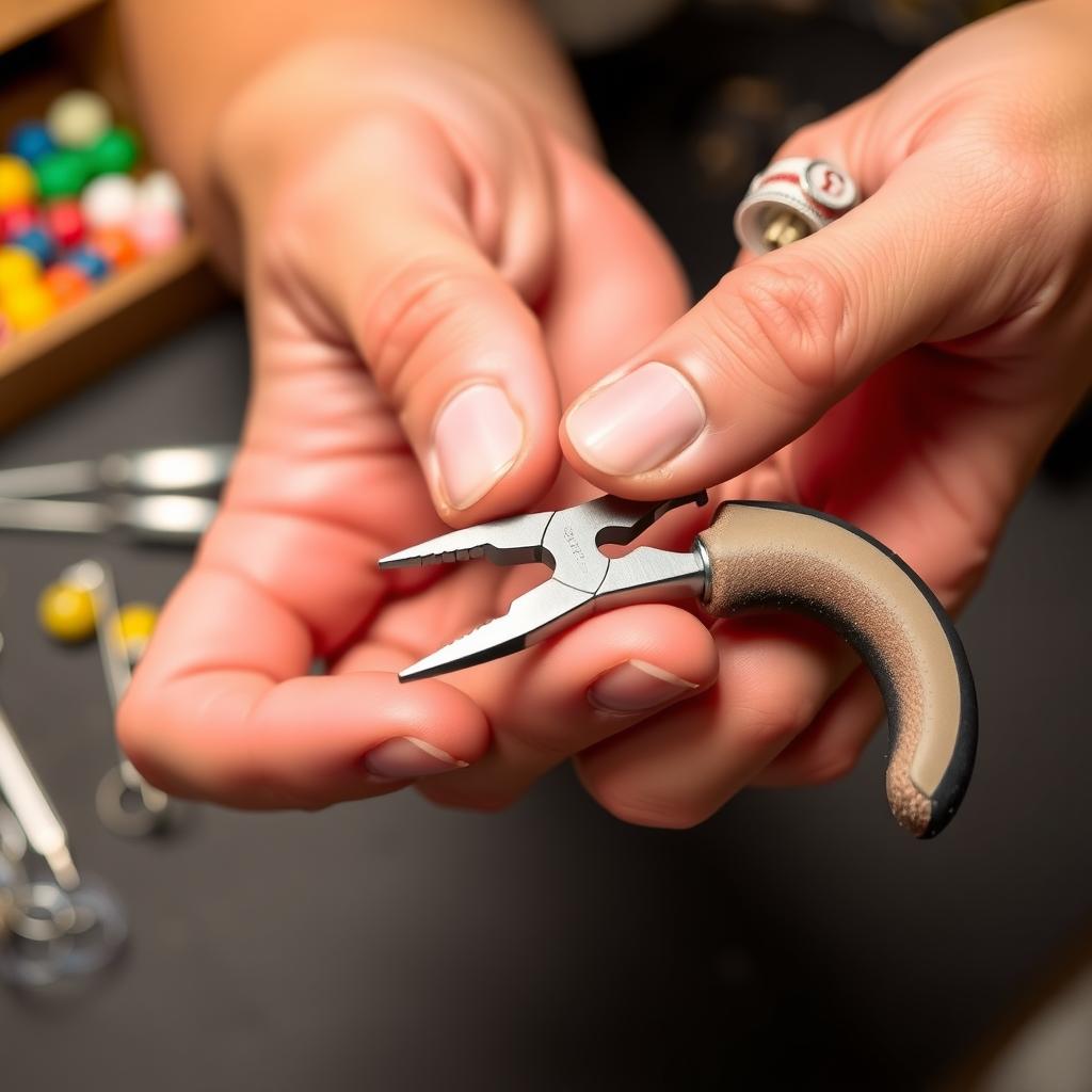 Jewelry maker using ergonomic pliers with cushioned handles