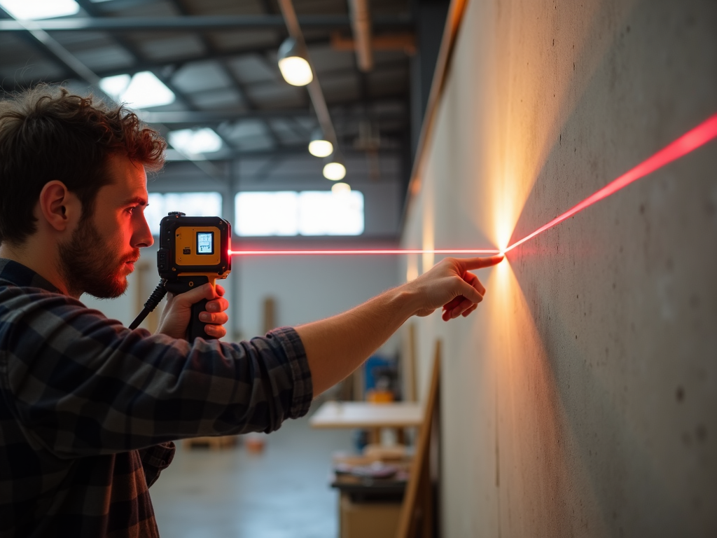 Craftsman using a laser distance measurer