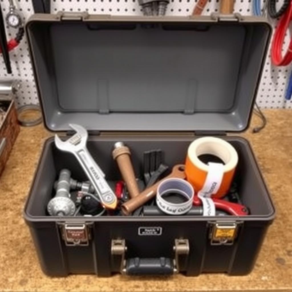 Plumbing tools in a toolbox
