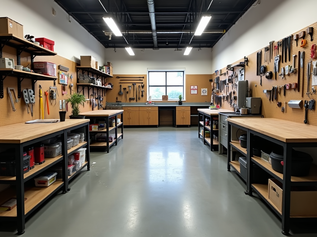 Safe and organized workshop environment with first aid kit