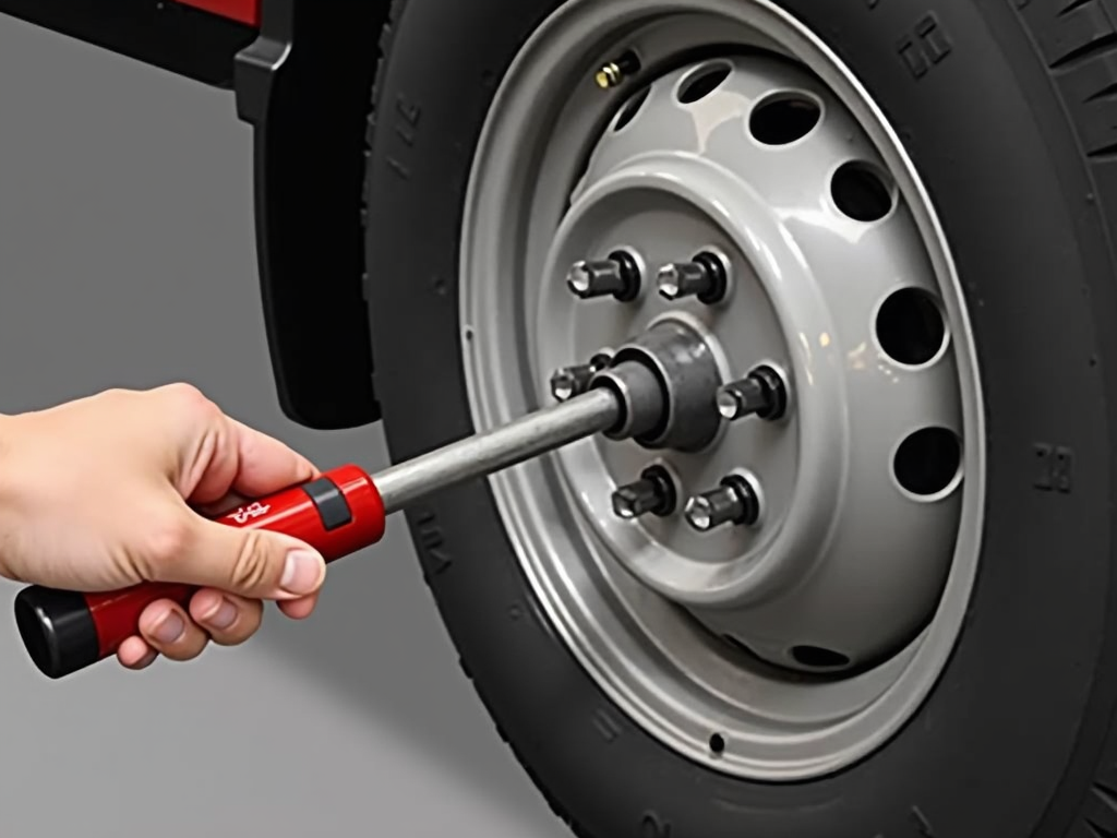 A torque wrench used on a car wheel, showcasing its application in achieving precise tightening.