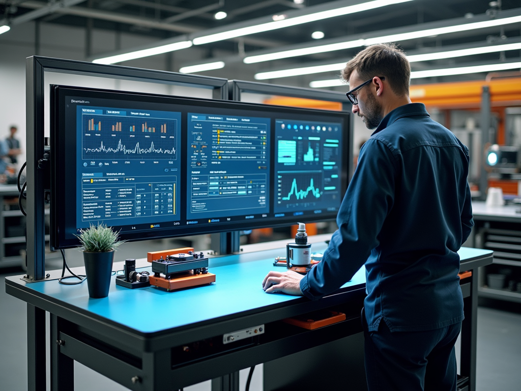 Smart workbench in a modern workshop