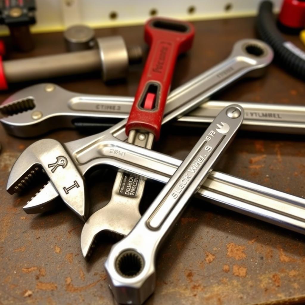 Essential plumbing wrenches for various tasks.