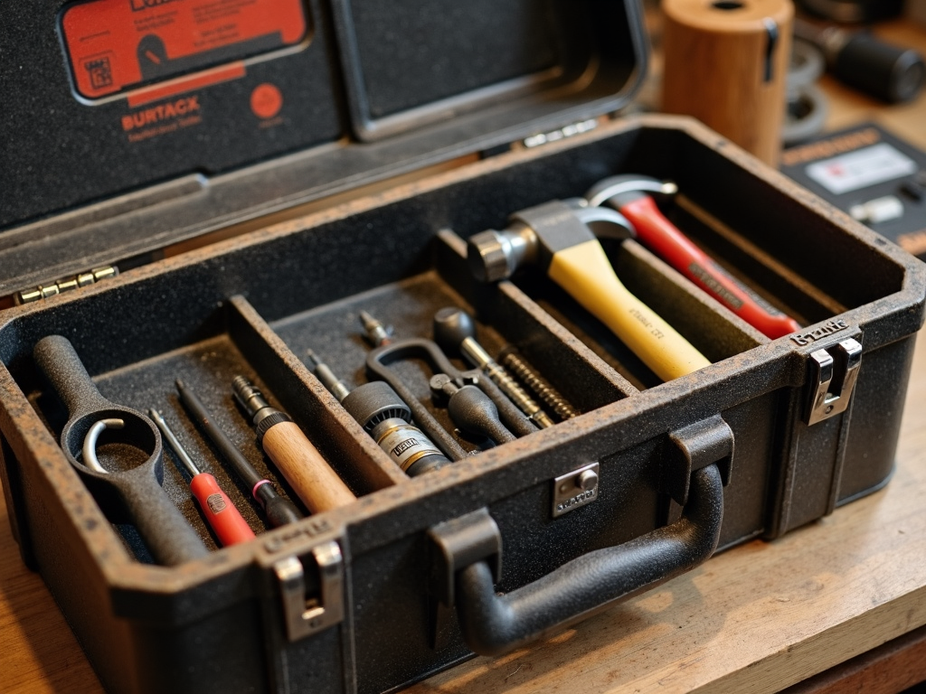 A tidy toolbox with labeled sections for easy tool access.