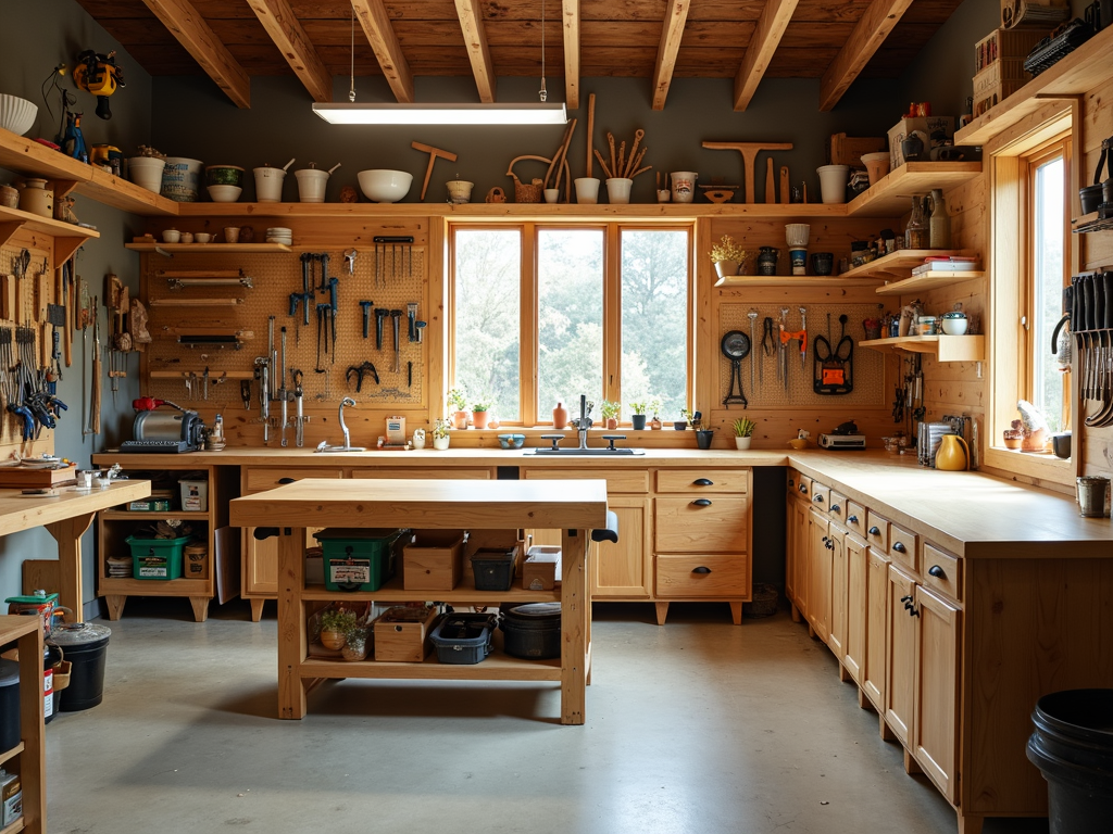 Organized woodworking workshop