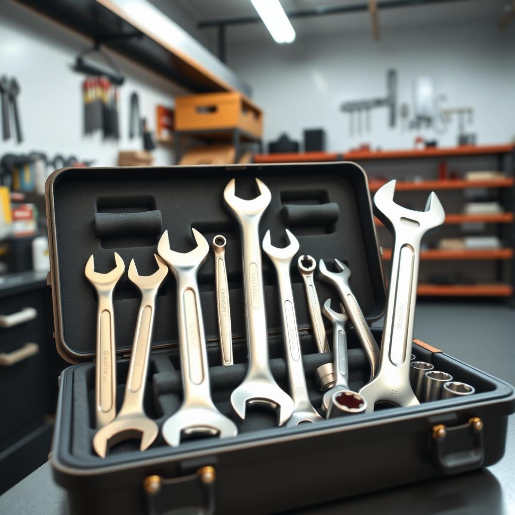Organized toolbox with various wrenches